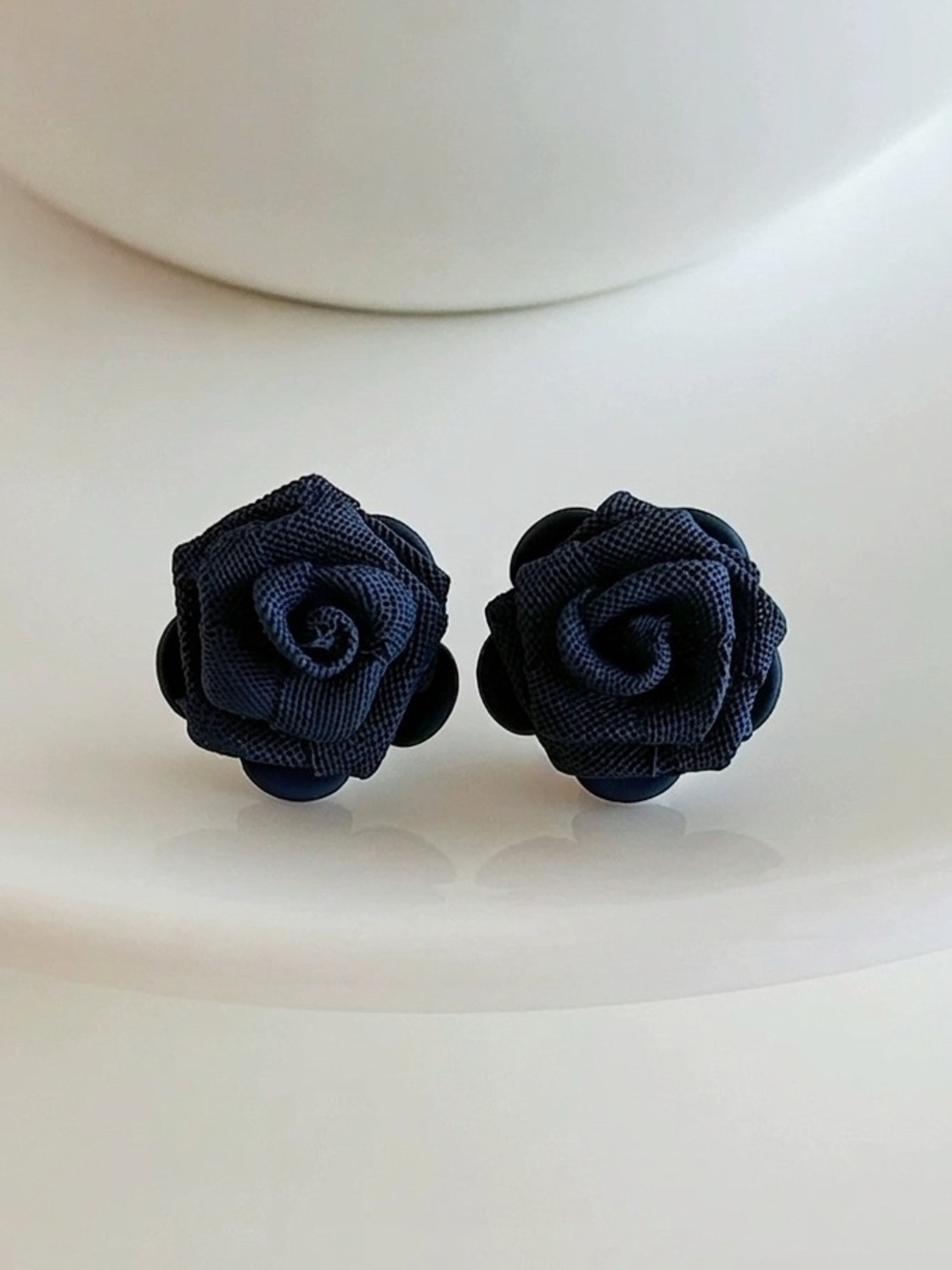 NEW Deep Navy Blue Velvet Rose Flower Stud Earrings | S925 Posts